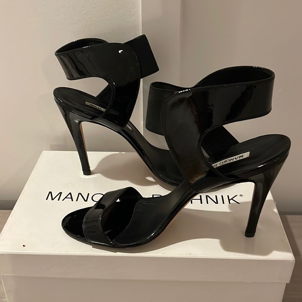 Manolo Blahnik Patent Leather Sandals.